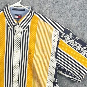 Tommy Hilfiger Men's Large Patchwork Stripe Polka Dot Floral Button Down Shirt